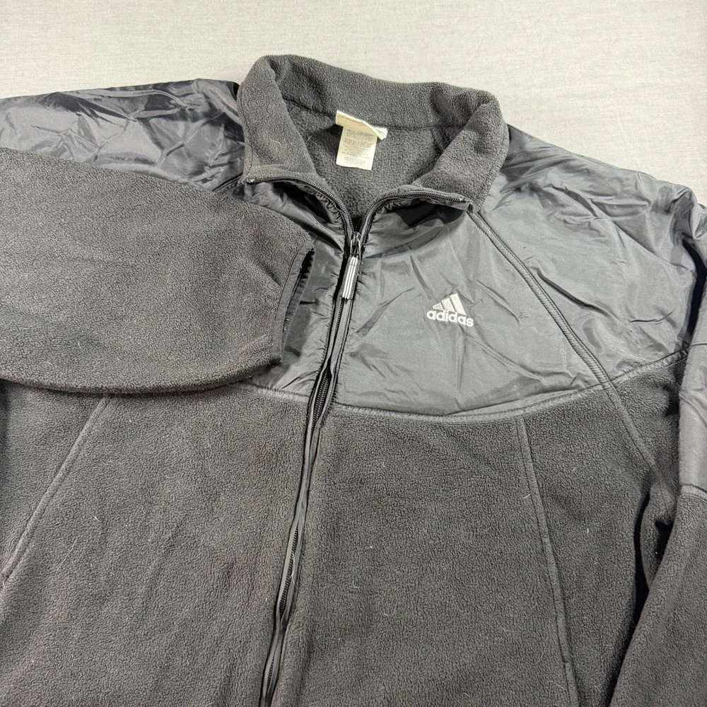 Adidas Fleece Jacket Mens XL Black Excellent Full Zip Nylon Overlay‎ Mock Neck